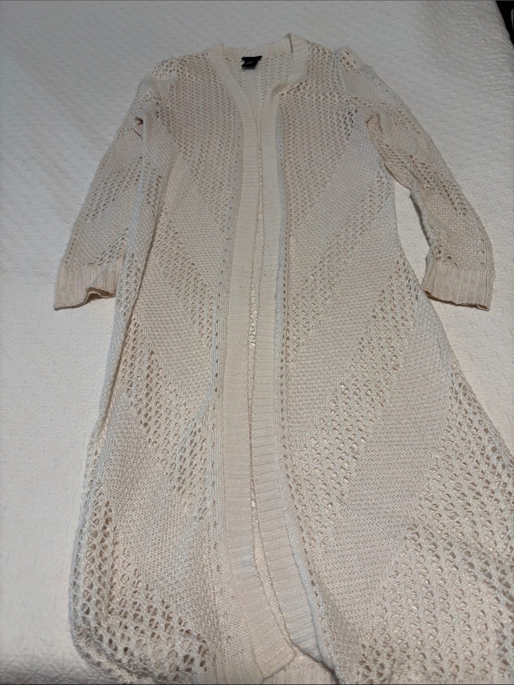 Rue21 Open-Knit Long Cream Cardigan